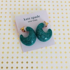 New Kate Spade Glitter Huggie Hoops In Turquoise